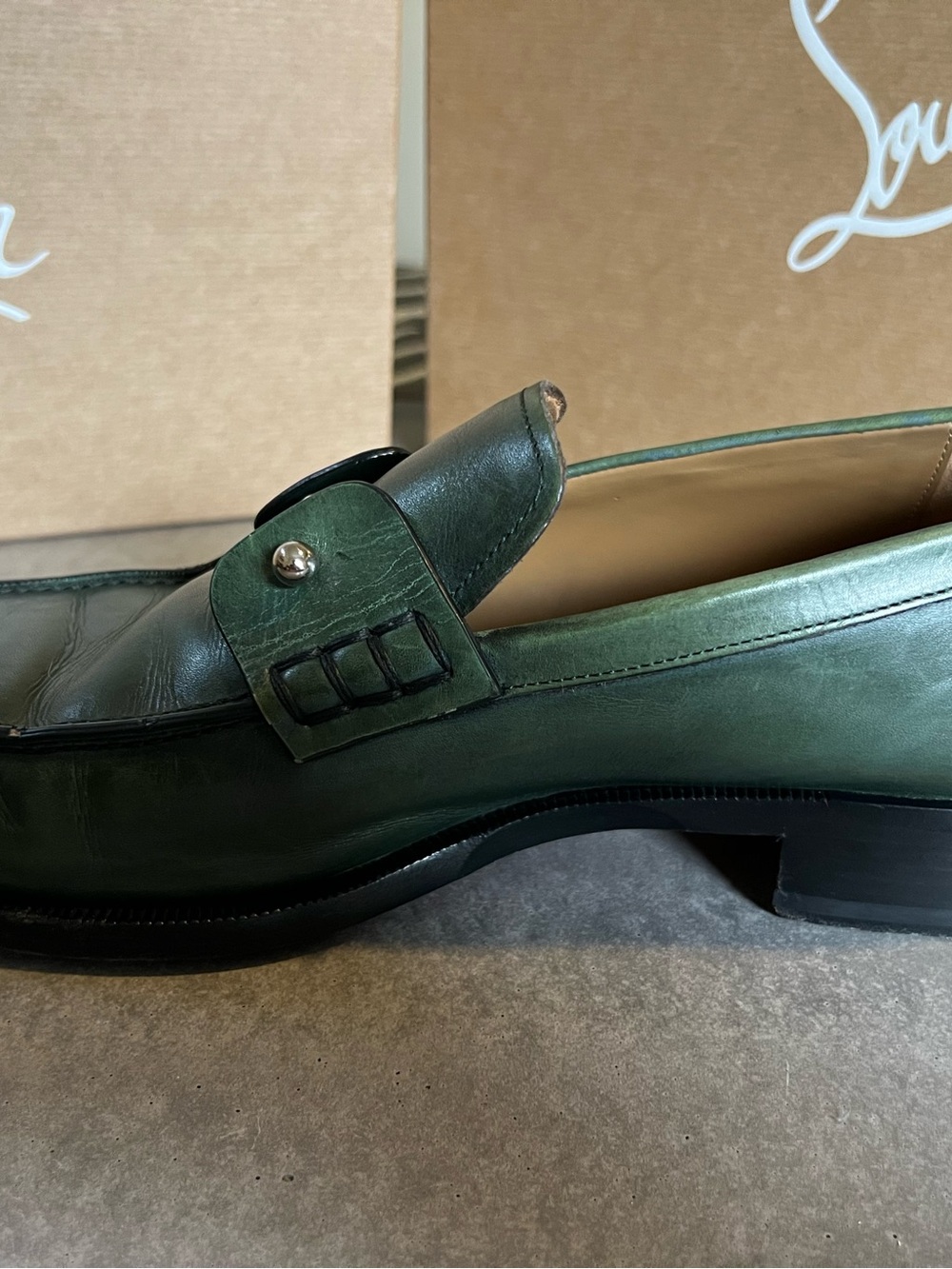 Christian Louboutin Green Leather Men’s Buckle Loafers - Picture 4 of 11